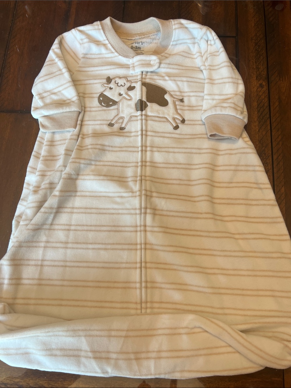 Carter's Cream and Tan Striped Baby Sleep Sack with Cow Applique